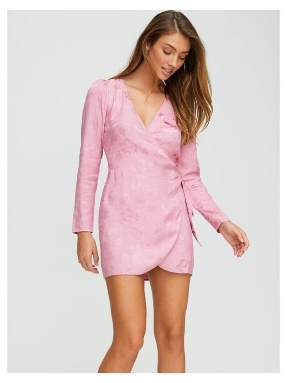 WILFRED Aritzia Callie Dress Jacquard Satin Wrap Dress Sz XS